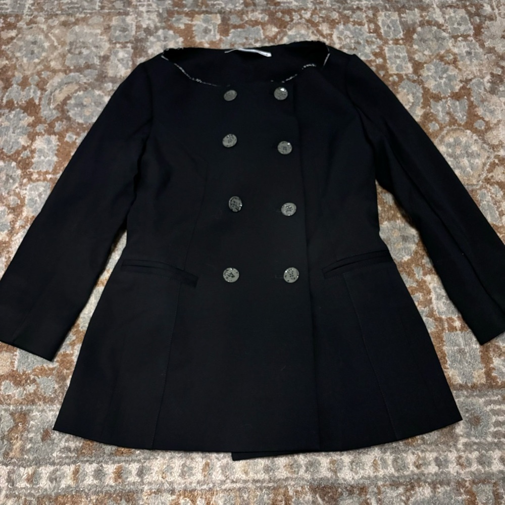 Acne Studios jodyann black boatneck double breasted button front blazer sz 36 /S